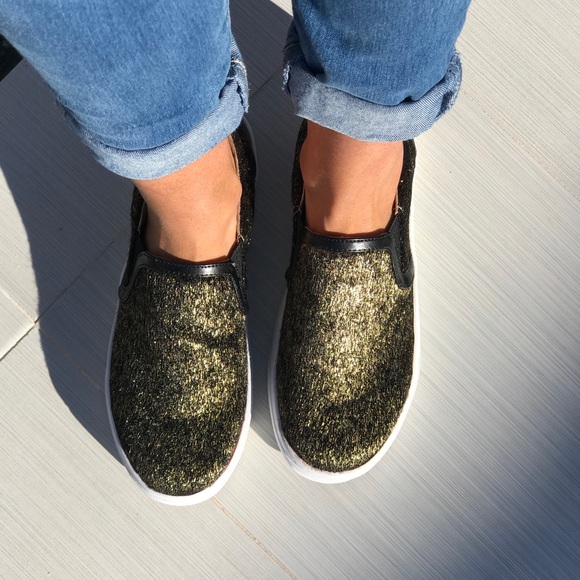 Gold/Black Pony Hair Slip On Casual Sneakers - Picture 3 of 7